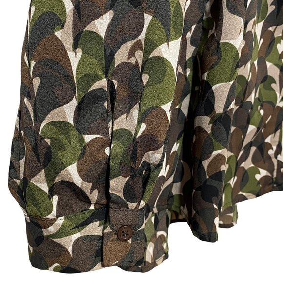 Belle by Kim Gravel Top Size Medium Olive Camo Print Blouse Long Sleeve Crossove - Picture 9 of 10